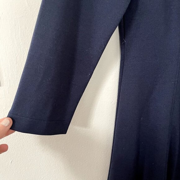 Lands' End dark navy blue midi dress long sleeves boat neckline rayon comfort - Picture 4 of 6
